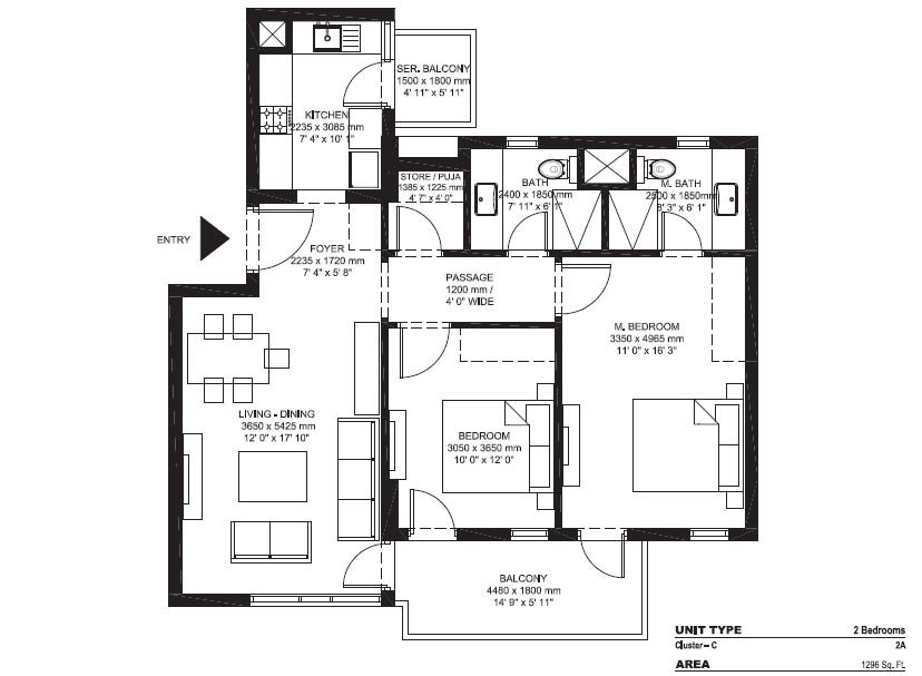 ireo the corridors floorplan 2bhk 1296