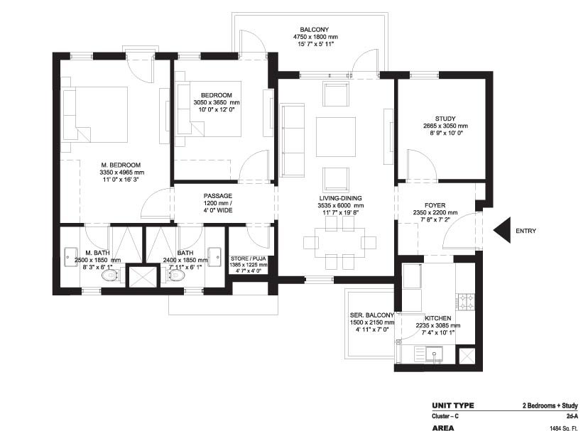 ireo the corridors floorplan 2bhk 1484