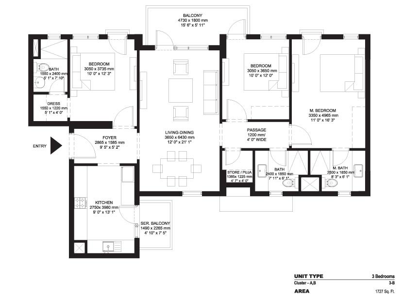 ireo the corridors floorplan 3bhk 1727